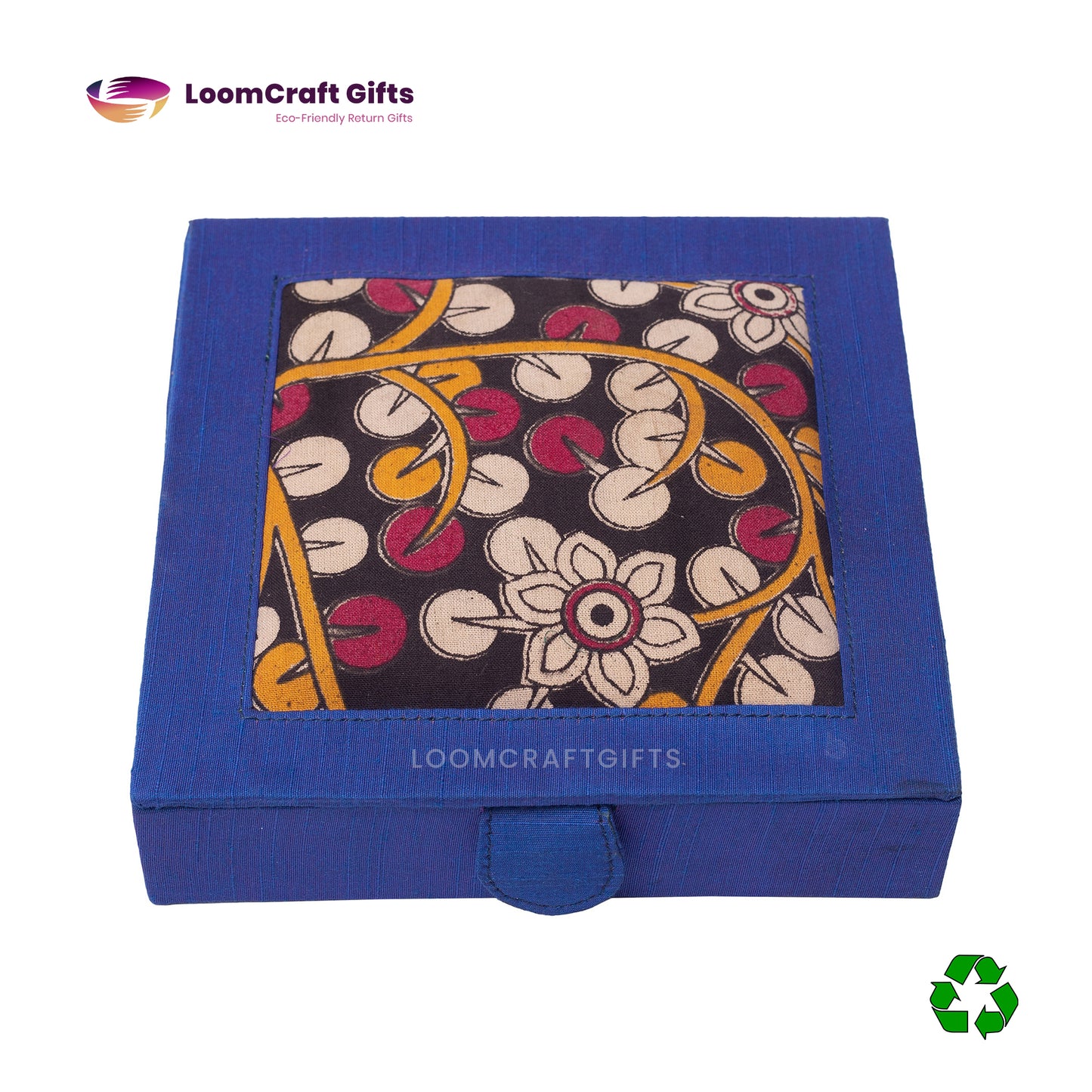 16 Pairs Earrings Organiser Box - Kalamkari & Raw Silk | Eco-Friendly Gift Box | 7x7x1.5 Inches