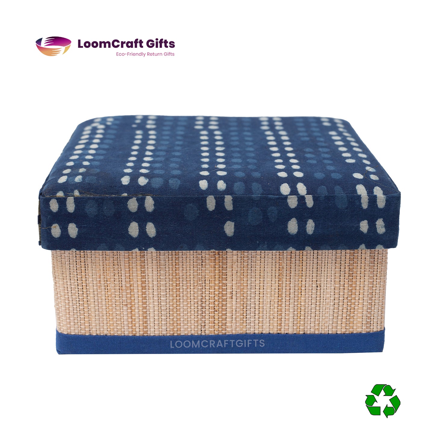 Banana Fiber Indigo Square Gift Box – Assorted Fabric Patterns | Eco-Friendly | 6x6x3 Inches