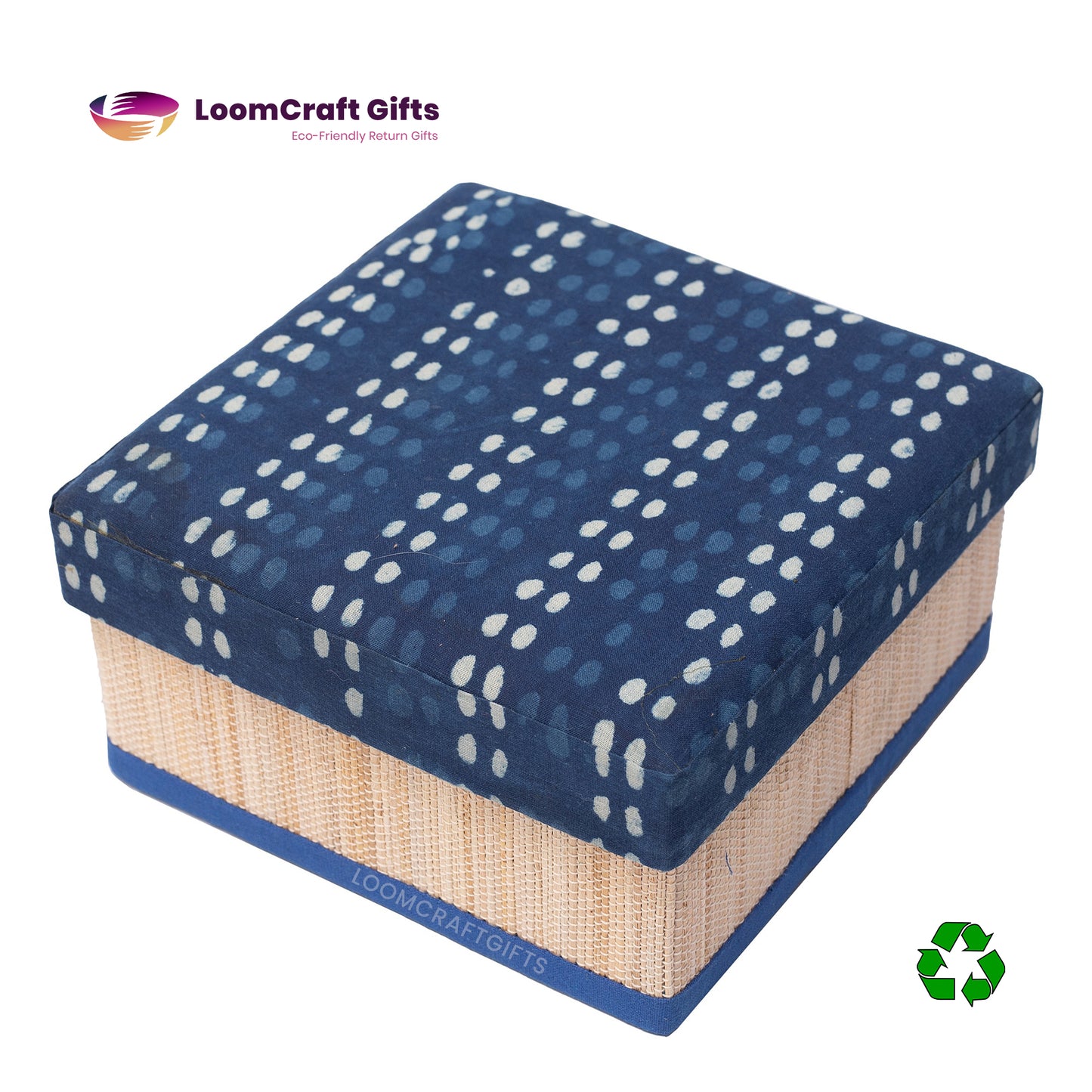 Banana Fiber Indigo Square Gift Box – Assorted Fabric Patterns | Eco-Friendly | 6x6x3 Inches