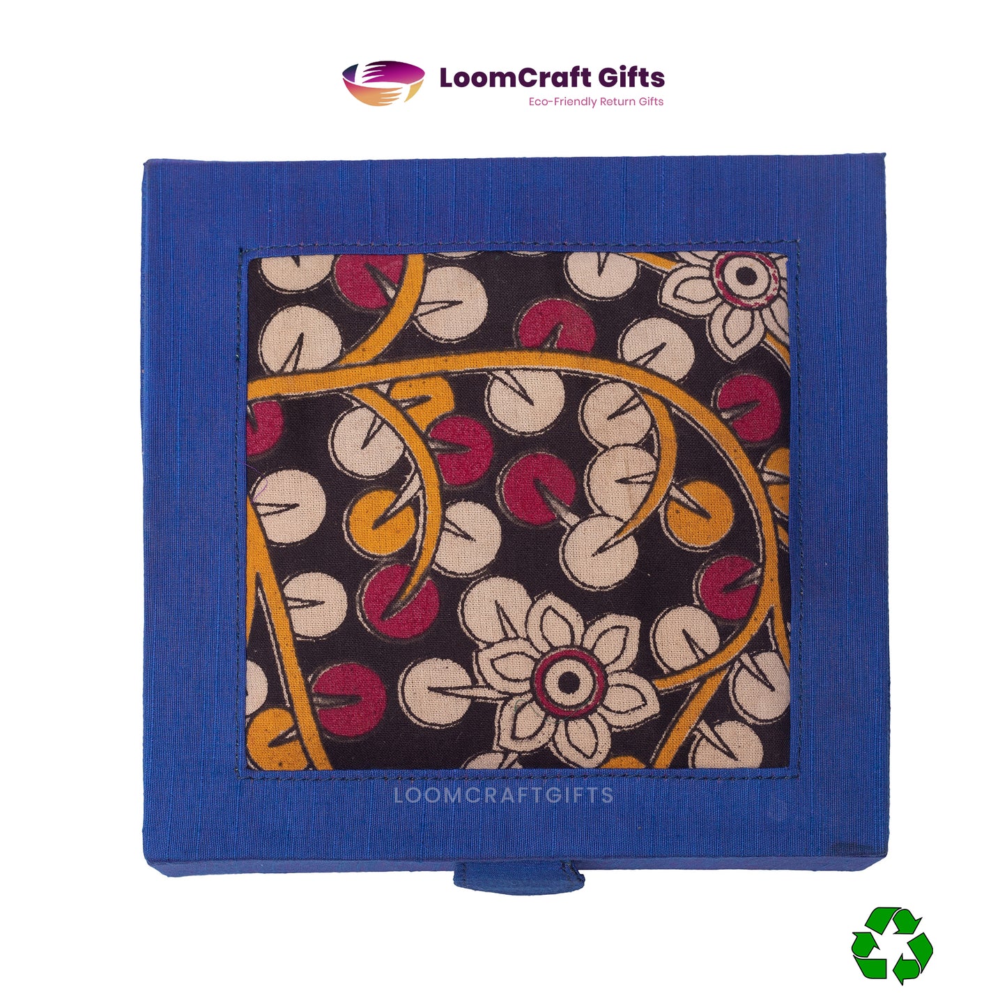 16 Pairs Earrings Organiser Box - Kalamkari & Raw Silk | Eco-Friendly Gift Box | 7x7x1.5 Inches