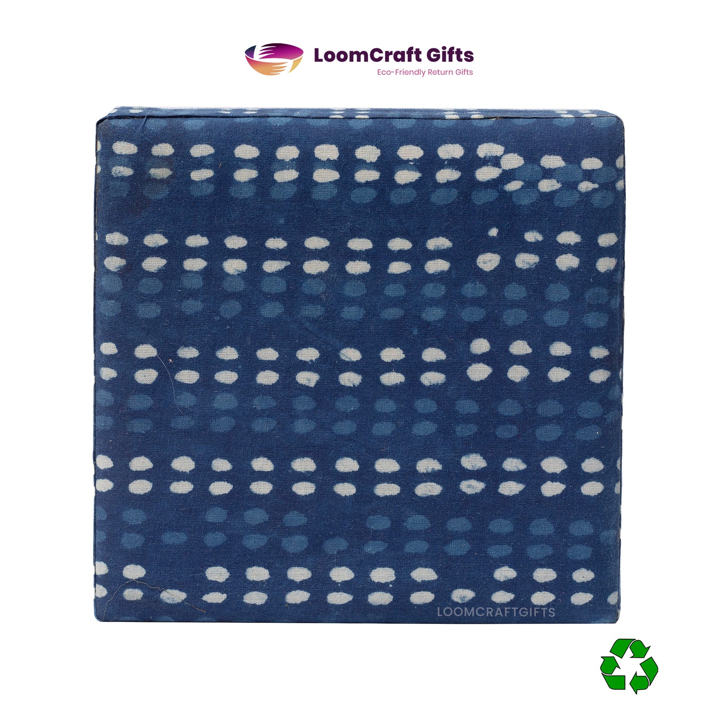 Banana Fiber Indigo Square Gift Box – Assorted Fabric Patterns | Eco-Friendly | 6x6x3 Inches