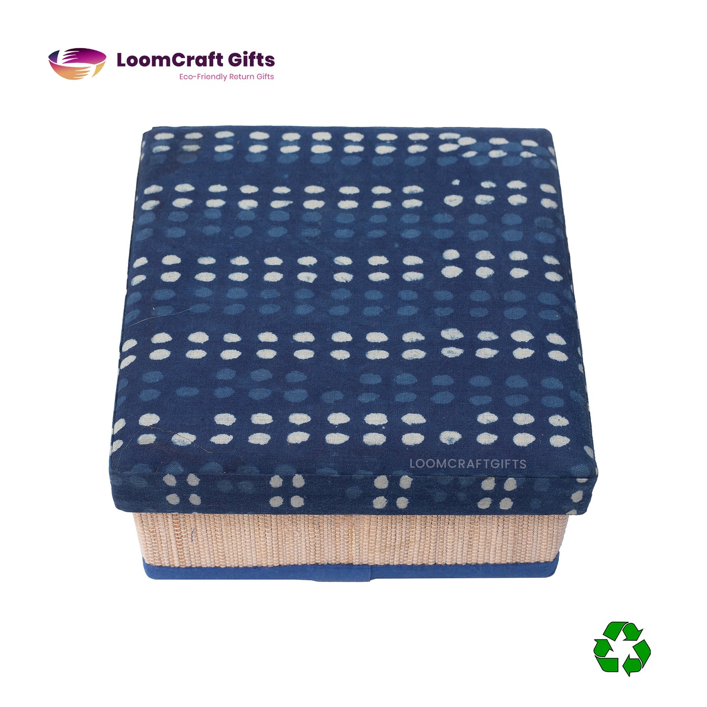 Banana Fiber Indigo Square Gift Box – Assorted Fabric Patterns | Eco-Friendly | 6x6x3 Inches