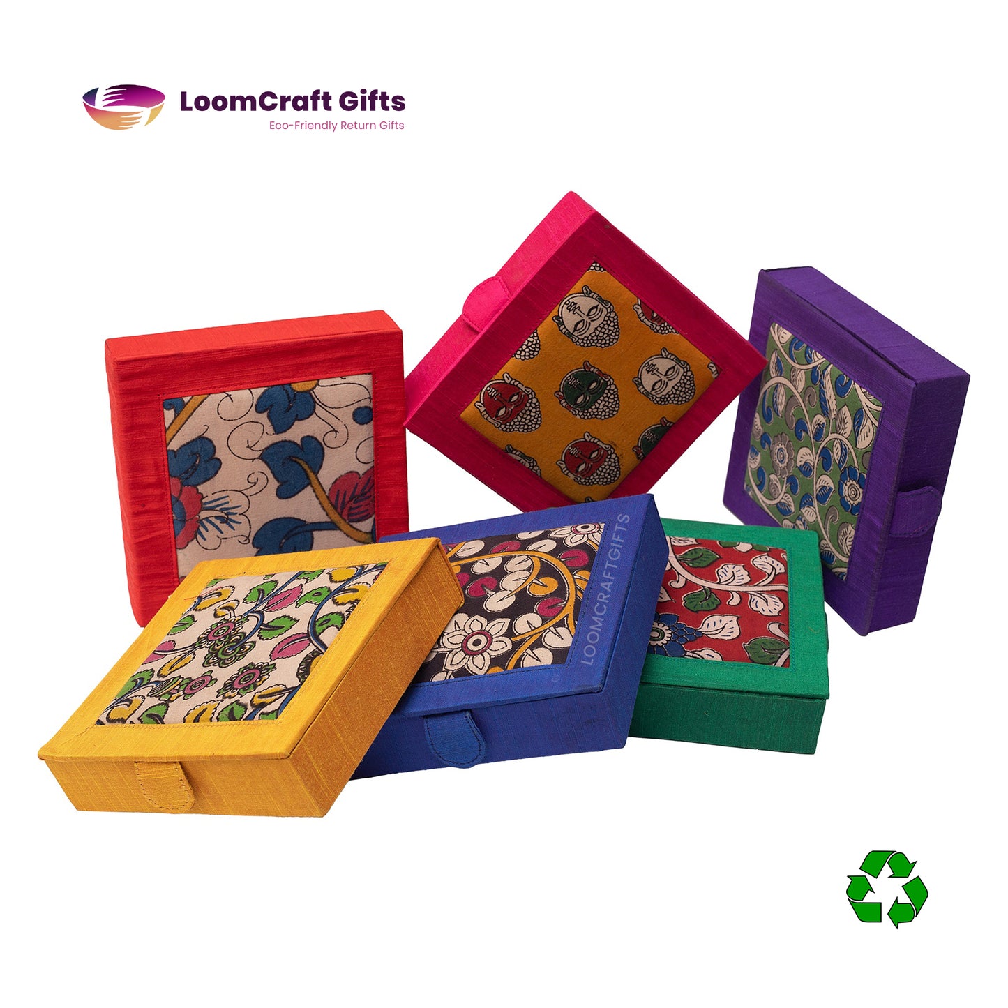 16 Pairs Earrings Organiser Box - Kalamkari & Raw Silk | Eco-Friendly Gift Box | 7x7x1.5 Inches
