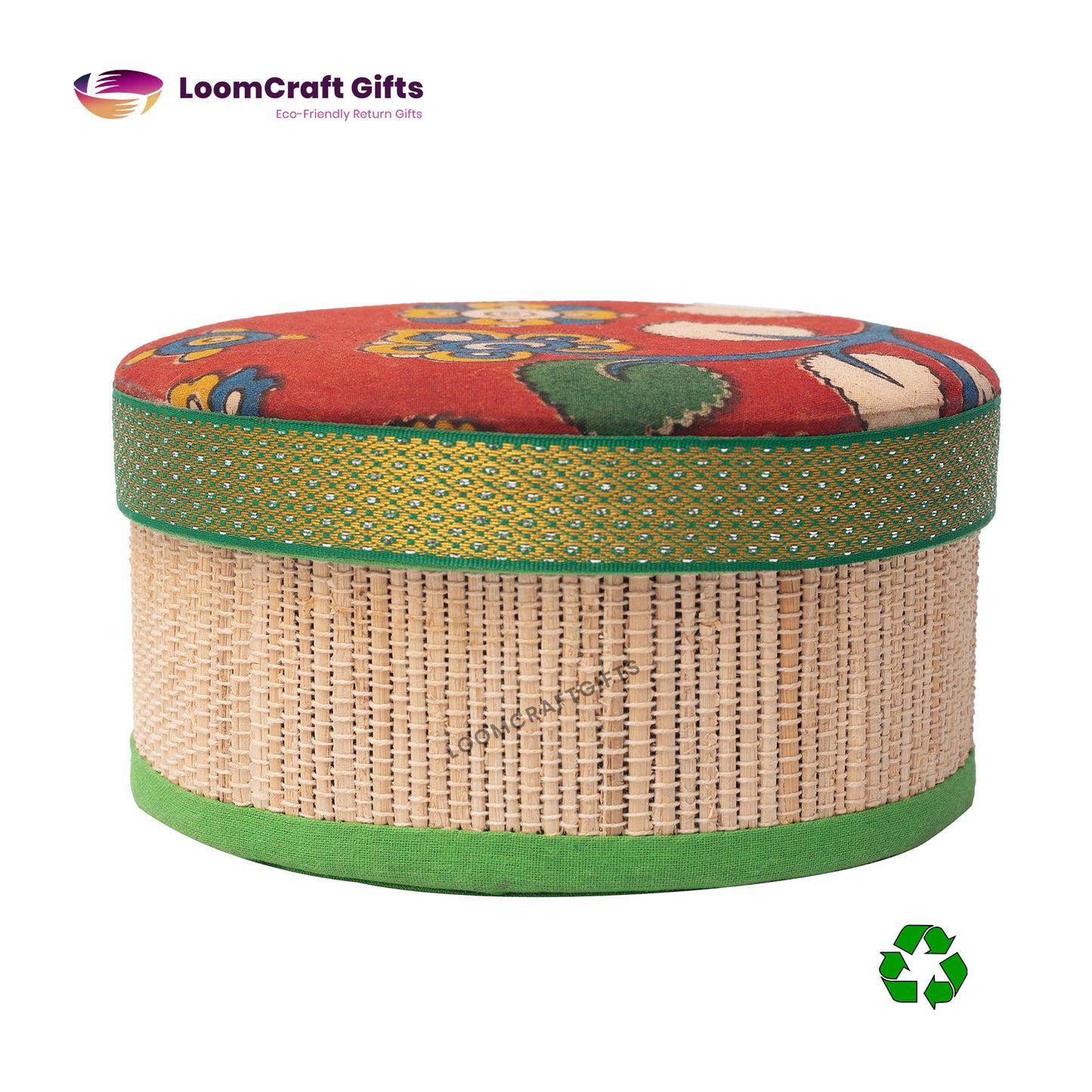Banana Fiber Kalamkari Round Box – Assorted Colours | Eco-Friendly Handcrafted Box | 6x6x3 Inches