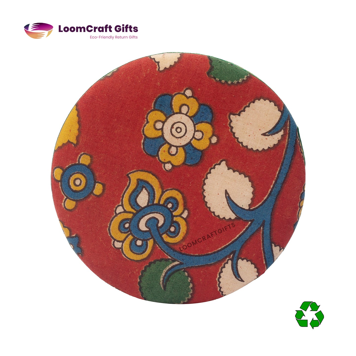 Banana Fiber Kalamkari Round Box – Assorted Colours | Eco-Friendly Handcrafted Box | 6x6x3 Inches