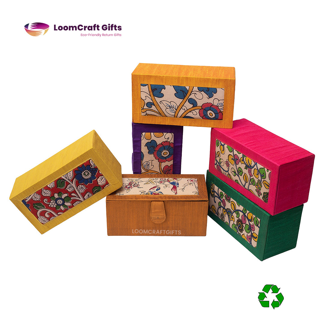 Bangle Box – Kalamkari & Raw Silk | Handcrafted Eco-Friendly Storage Box | 10x5x4 Inches
