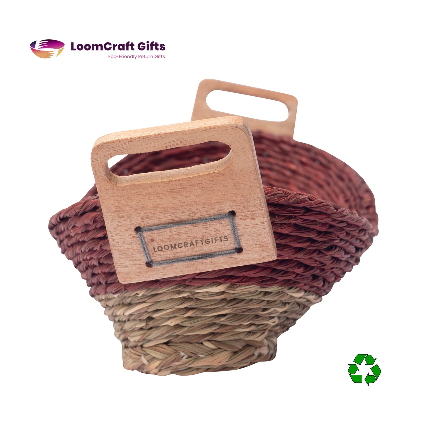 Darbha/Sabai Grass Boat-Shaped Basket with Wooden Handles – Assorted Colours | Eco-Friendly Storage & Decor