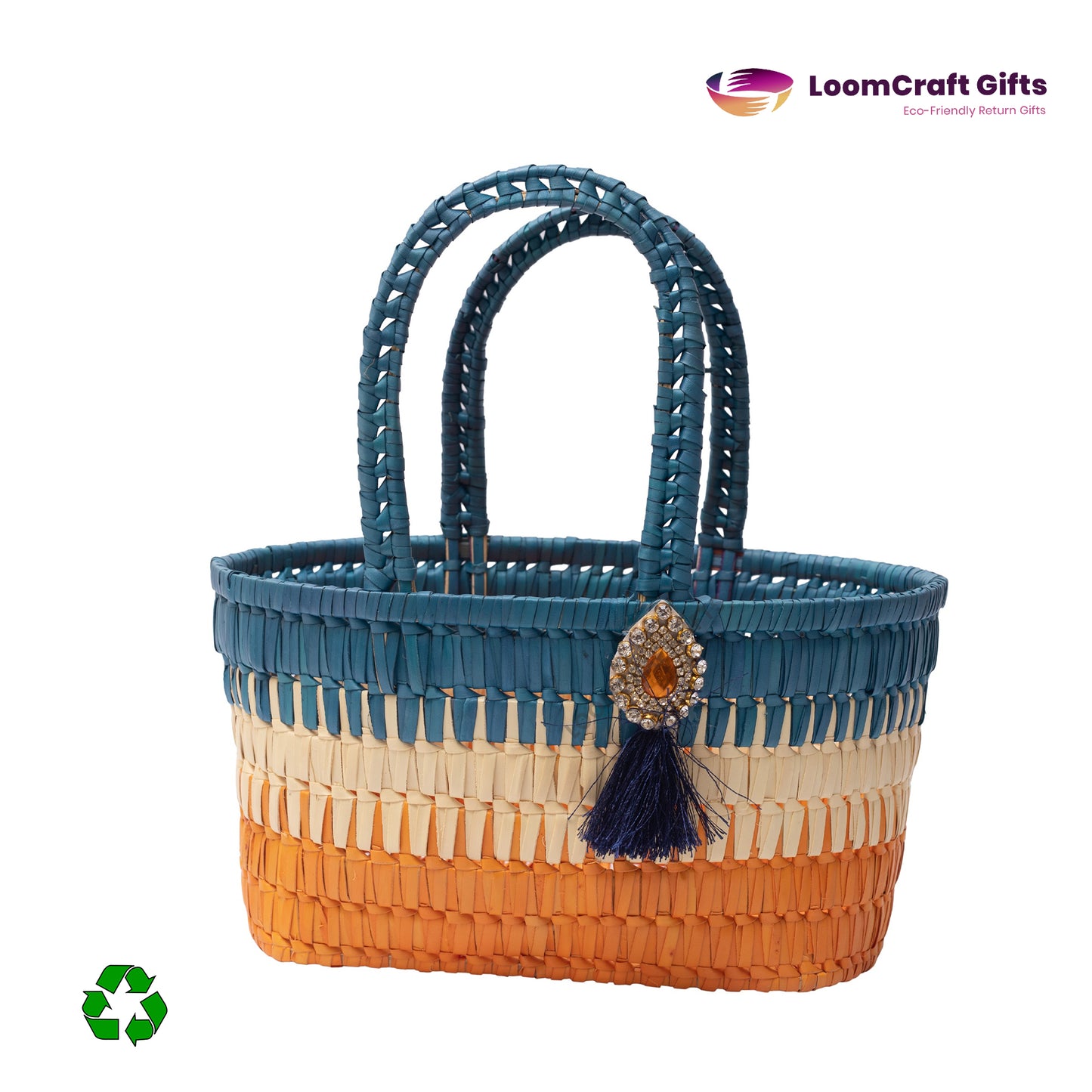 Palm Leaf Queen Basket – Handwoven Storage & Gift Basket | Assorted Colours | 10x6x6 Inches