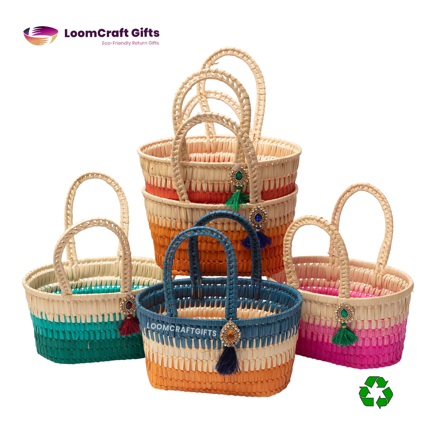 Palm Leaf Queen Basket – Handwoven Storage & Gift Basket | Assorted Colours | 10x6x6 Inches