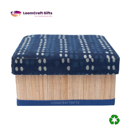 Banana Fiber Indigo Square Gift Box – Assorted Fabric Patterns | Eco-Friendly | 6x6x3 Inches