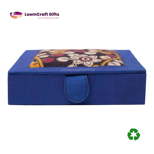 16 Pairs Earrings Organiser Box - Kalamkari & Raw Silk | Eco-Friendly Gift Box | 7x7x1.5 Inches