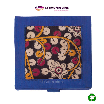 16 Pairs Earrings Organiser Box - Kalamkari & Raw Silk | Eco-Friendly Gift Box | 7x7x1.5 Inches