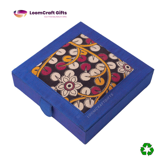 16 Pairs Earrings Organiser Box - Kalamkari & Raw Silk | Eco-Friendly Gift Box | 7x7x1.5 Inches