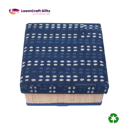 Banana Fiber Indigo Square Gift Box – Assorted Fabric Patterns | Eco-Friendly | 6x6x3 Inches