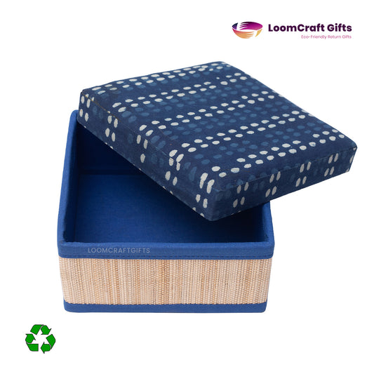 Banana Fiber Indigo Square Gift Box – Assorted Fabric Patterns | Eco-Friendly | 6x6x3 Inches
