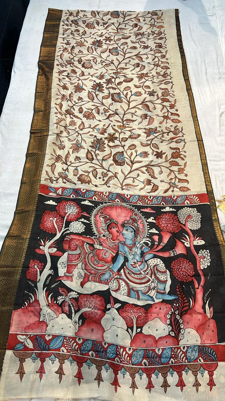 Kalamkari Krishna Pallu Silk Saree.