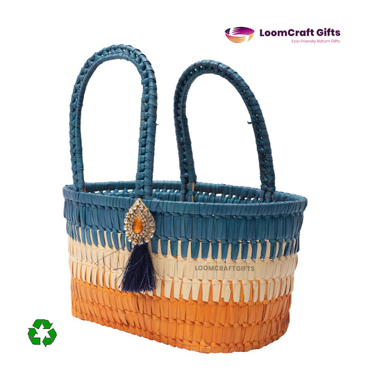 Palm Leaf Queen Basket – Handwoven Storage & Gift Basket | Assorted Colours | 10x6x6 Inches