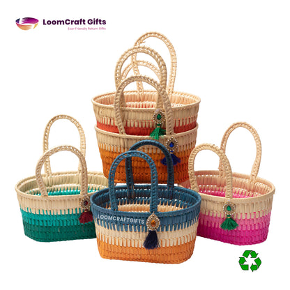 Palm Leaf Queen Basket – Handwoven Storage & Gift Basket | Assorted Colours | 10x6x6 Inches