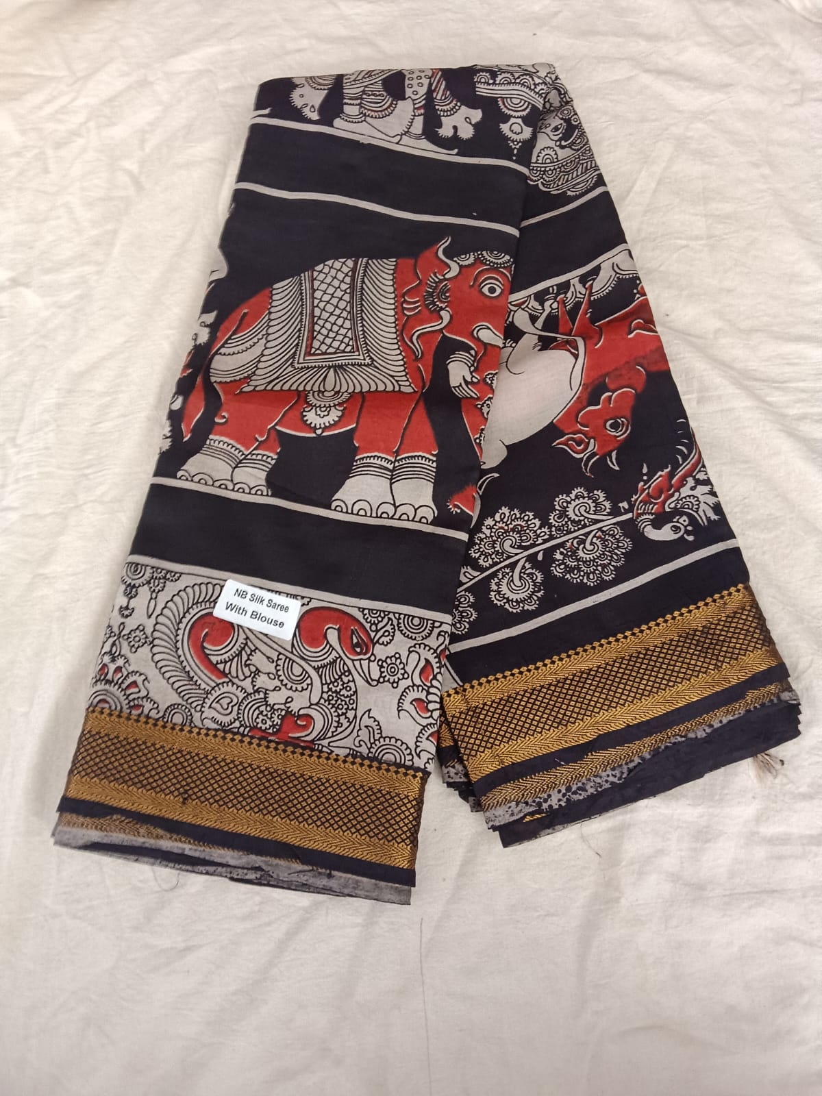 Majestic Elephant Print Kalamkari Saree