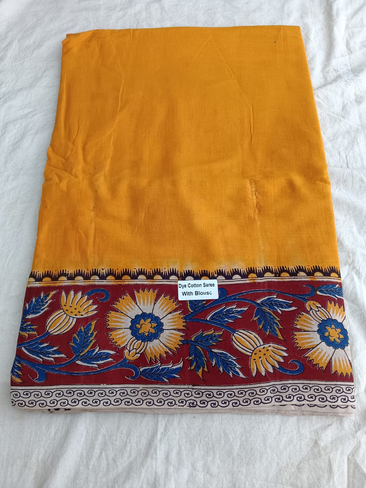 Mustard Bloom Kalamkari Cotton Saree