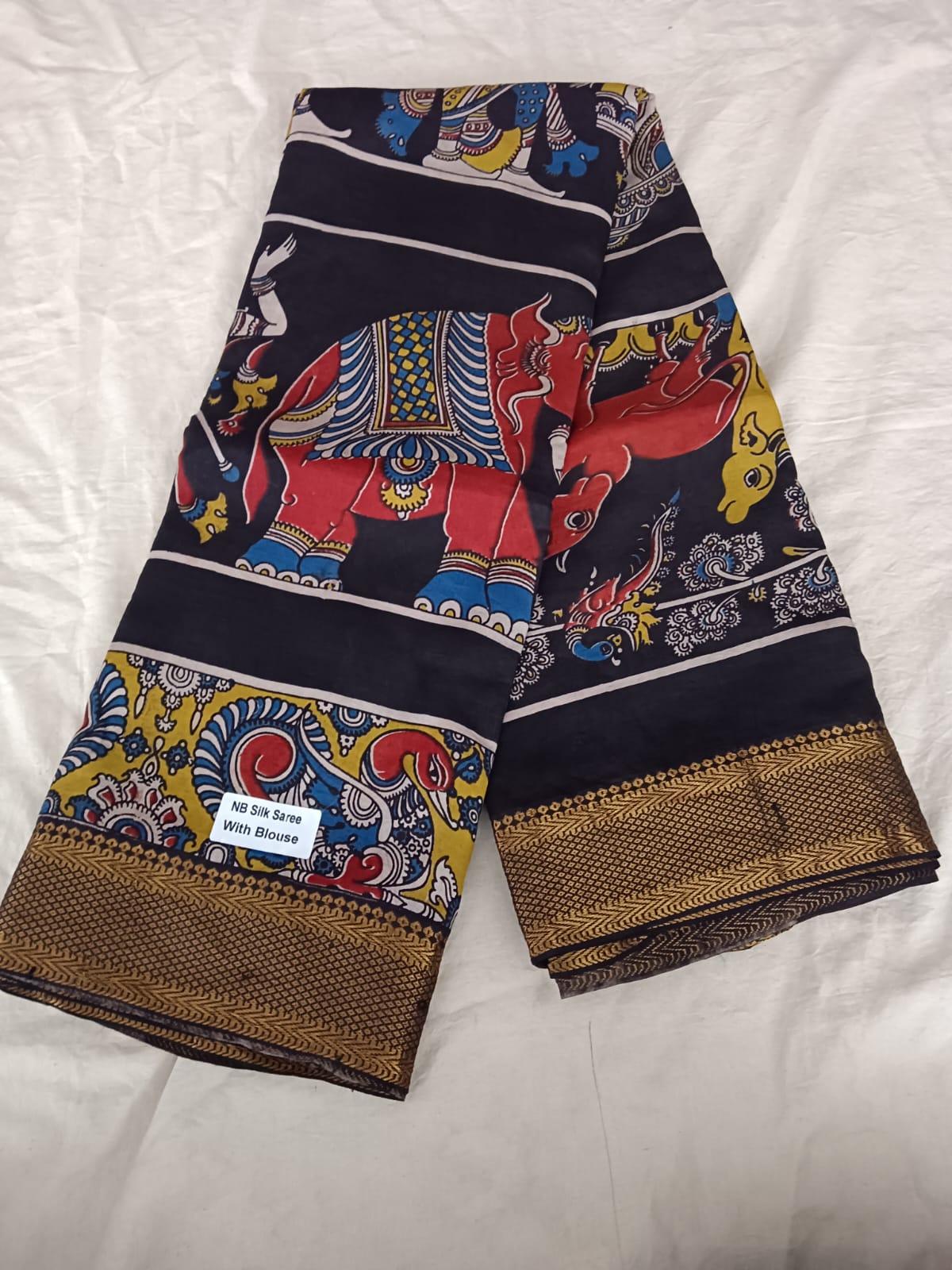 NB Silk Saree – Kalamkari Elephant Print