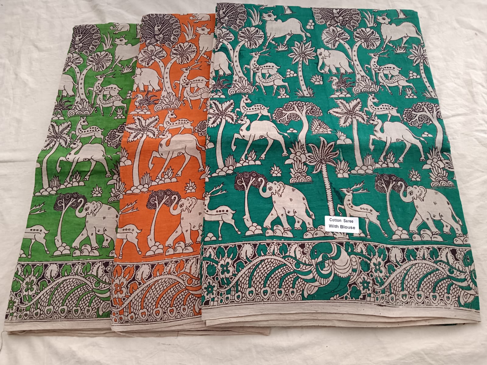 Nature-Themed Cotton Saree with Elephant & Deer Print