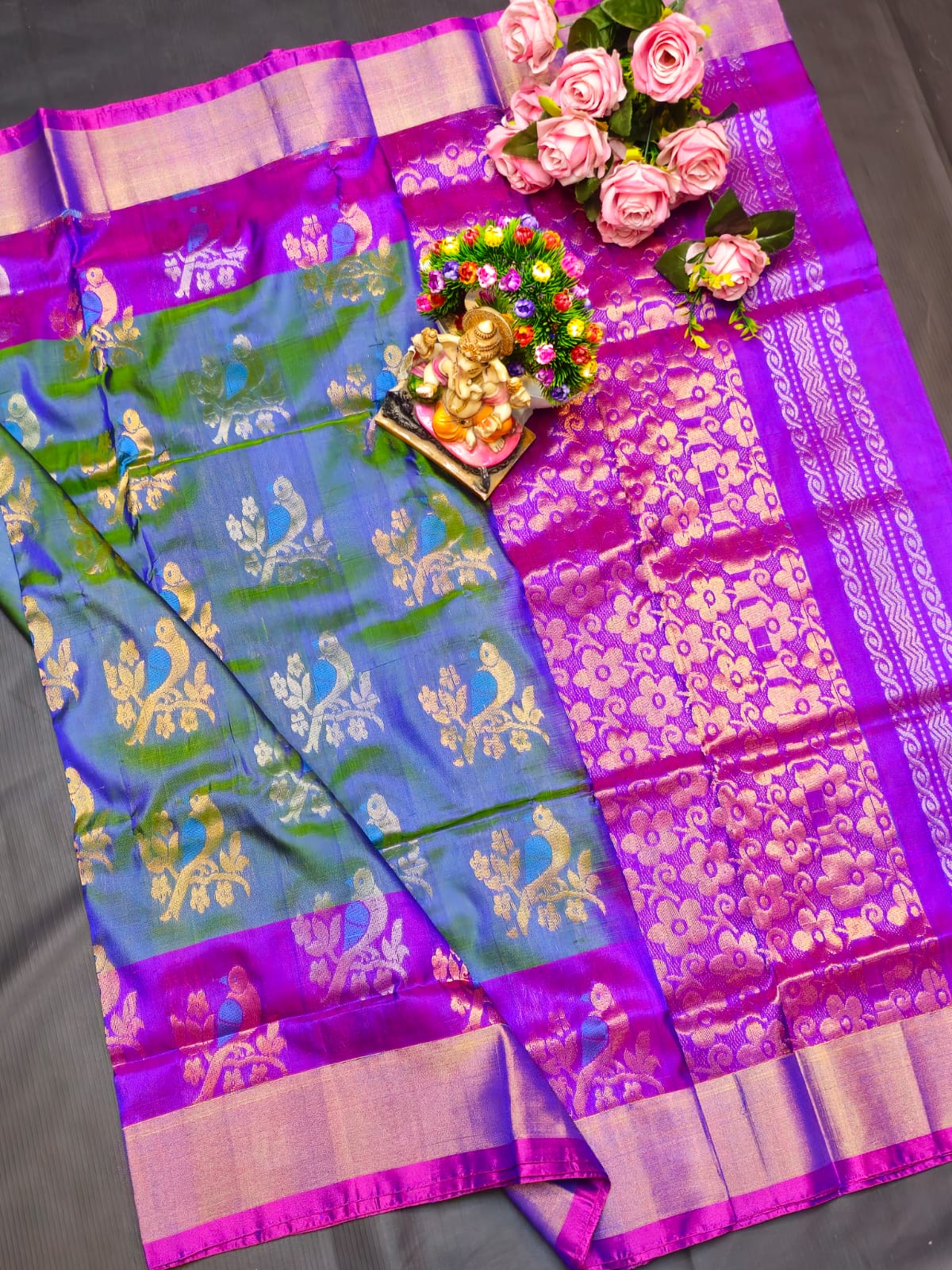 Purple & Blue with Parrot Motifs