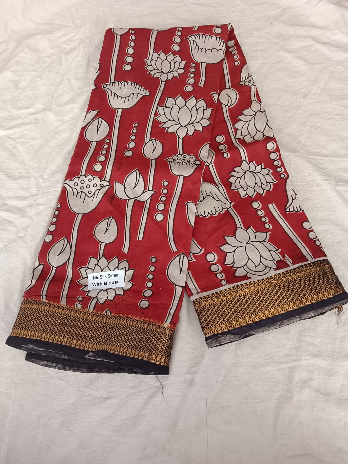 Red NB Silk Saree with Elegant Lotus Design
