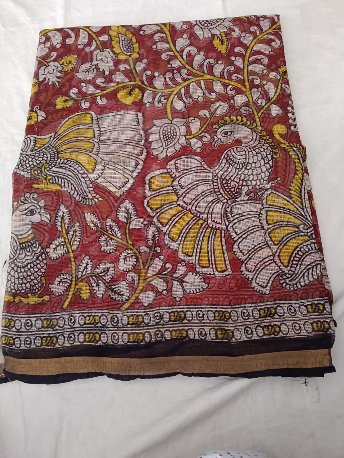 Rust Peacock Kalamkari Cotton