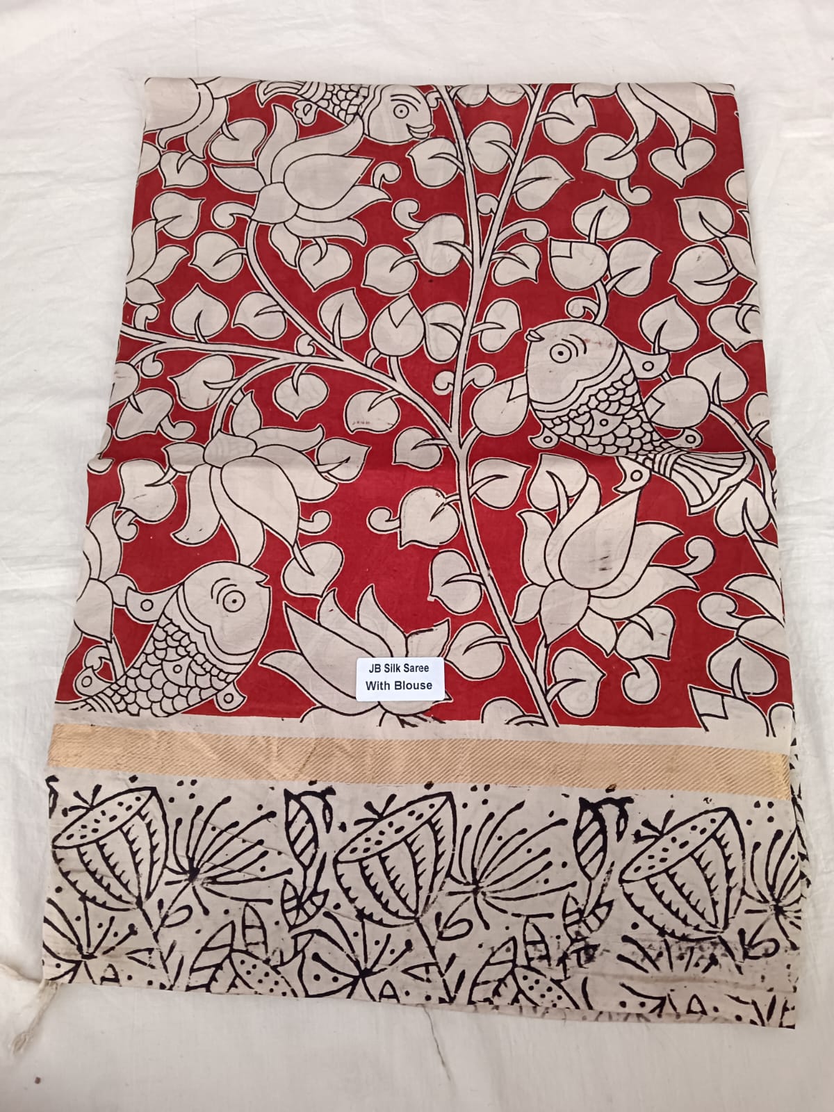 Rustic Red Lotus Harmony Silk Saree
