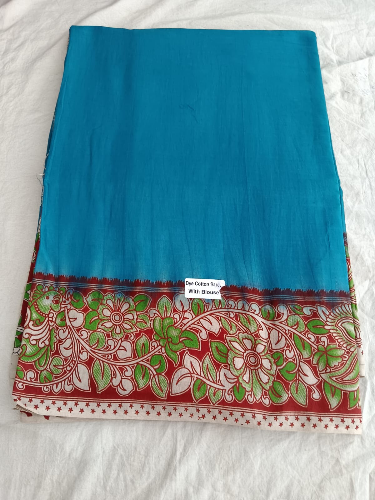 Turquoise Bloom Cotton Saree