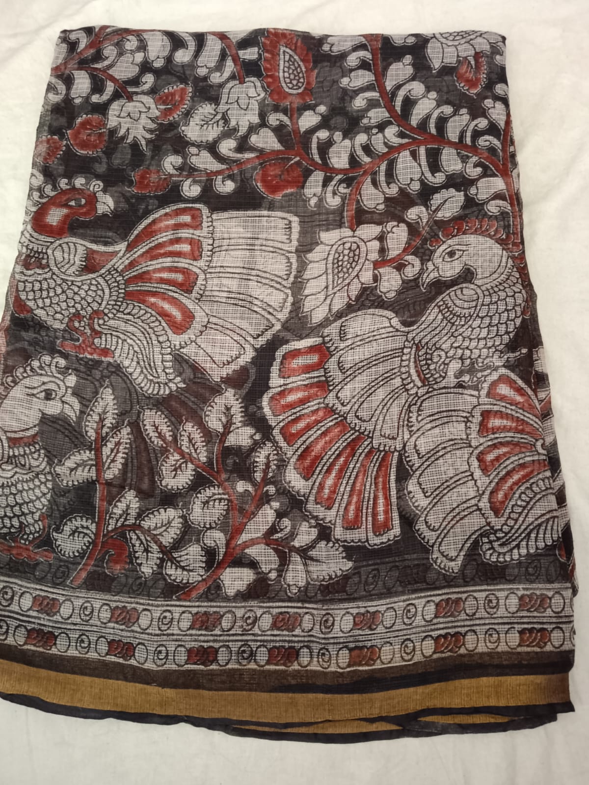 Vasanta Kalamkari – Cotton Saree with Regal Peacock & Floral Vines